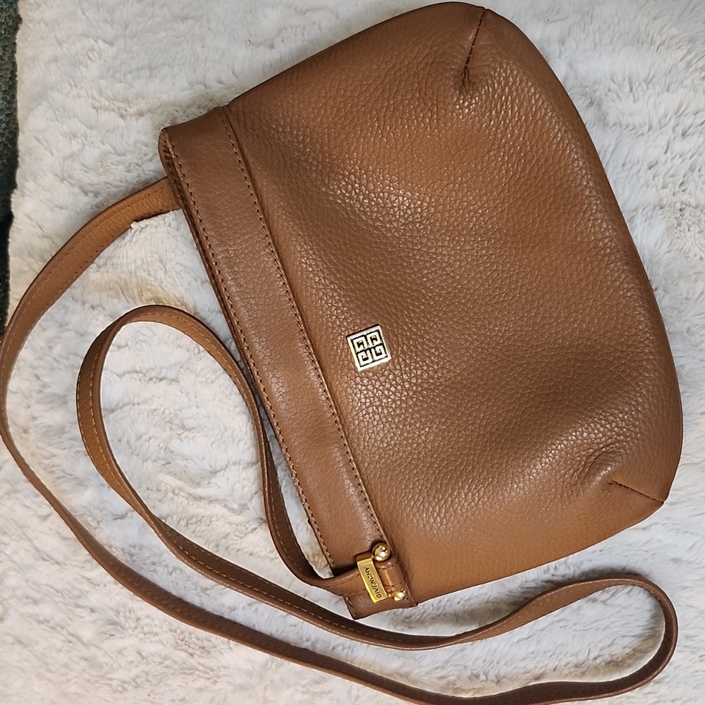 Givenchy Tan Leather Shoulder Bag Pebble Leather Pecan Rare Vtg Luxury Bag